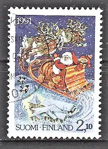 Briefmarke Finnland Mi.Nr. 1160 o Weihnachten 1991 / Weihnachtsmann im Rentierschlitten