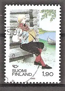 Briefmarke Finnland Mi.Nr. 1084 o NORDEN: Volkstrachten 1989 / Mann mit Akkordeon in Tracht aus Säkylä