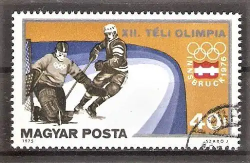 Briefmarke Ungarn Mi.Nr. 3089 A o Olympische Winterspiele Innsbruck 1976 / Eishockey