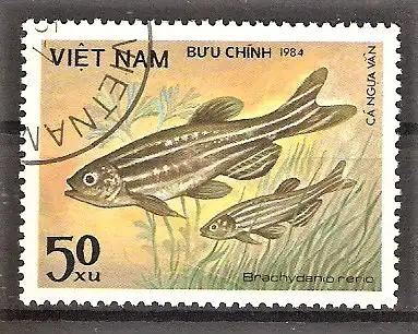 Briefmarke Vietnam Mi.Nr. 1453 o Zebrabärbling (Brachydanio rerio)