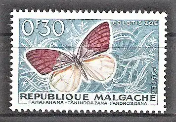 Briefmarke Madagaskar Mi.Nr. 445 ** Schmetterlinge und Landeserzeugnisse 1960 / Schmetterling (Colotis zoe)