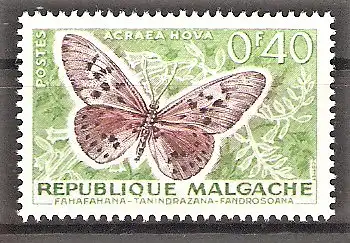 Briefmarke Madagaskar Mi.Nr. 446 ** Schmetterlinge und Landeserzeugnisse 1960 / Schmetterling (Acraea hova)