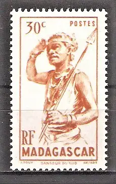 Briefmarke Madagaskar Mi.Nr. 388 ** Landesmotive und Persönlichkeiten 1946 / Tänzer