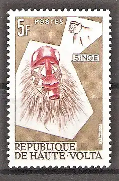 Briefmarke Obervolta Mi.Nr. 77 ** Tiermasken der Bobo-Stämme 1960 / Grüner Babuin