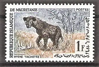 Briefmarke Mauretanien Mi.Nr. 205 ** Einheimische Fauna 1963 / Tüpfelhyäne (Crocuta crocuta)