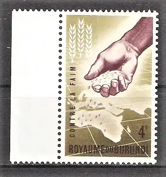 Briefmarke Burundi Mi.Nr. 48 A ** Kampf gegen den Hunger 1963 / Hand mit Samen über Landkarte & Ährensymbol