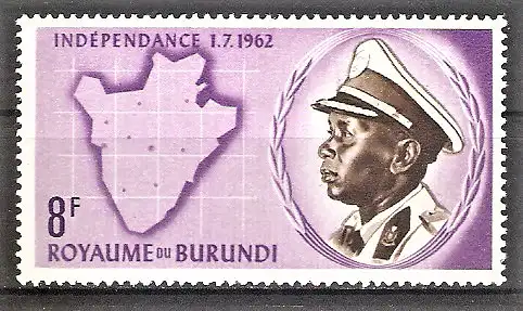 Briefmarke Burundi Mi.Nr. 30 A ** Unabhängigkeit 1962 / König Mwambutsa IV. - Landkarte von Burundi