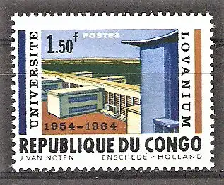 Briefmarke Kongo - Kinshasa Mi.Nr. 156 ** 10 Jahre Lovanium-Universität Leopoldville 1964 / Universitätsgebäude