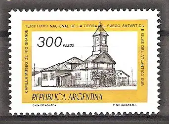 Briefmarke Argentinien Mi.Nr. 1357 y ** Gebäude 1978 / Kapelle von Rio Grande (Museum) auf Feuerland