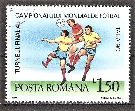 Briefmarke Rumänien Mi.Nr. 4596 o Fussball-Weltmeisterschaft Italien 1990 / Rumänien – Sowjetunion