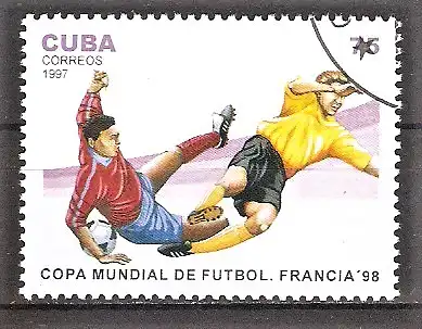 Briefmarke Cuba Mi.Nr. 4007 o Fussball-Weltmeisterschaft Frankreich 1998 / Spielszene