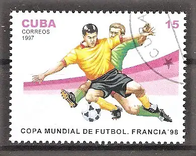 Briefmarke Cuba Mi.Nr. 4004 o Fussball-Weltmeisterschaft Frankreich 1998 / Spielszene