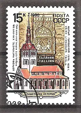 Briefmarke Sowjetunion Mi.Nr. 6115 o Baudenkmäler 1990 / Niguliste Kirche in Reval