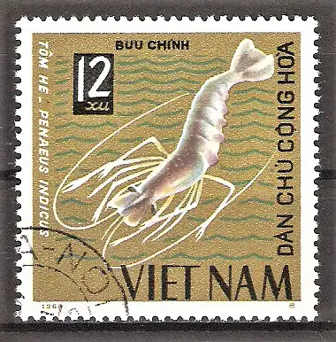 Briefmarke Vietnam Mi.Nr. 387 o Indische Garnele (Penaeus indicus)