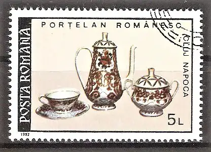 Briefmarke Rumänien Mi.Nr. 4772 o Rumänisches Porzellan 1992 / Teeservice