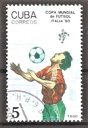 Briefmarke Cuba Mi.Nr. 3357 o Fussball-Weltmeisterschaft Italien 1990 / Spielszene