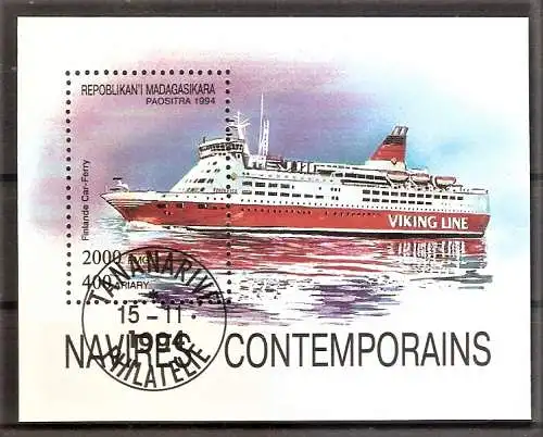Briefmarke Madagaskar Mi.Nr. 1759 o / Block 264 o Schiffe 1994 / Autofähre der VIKING LINE