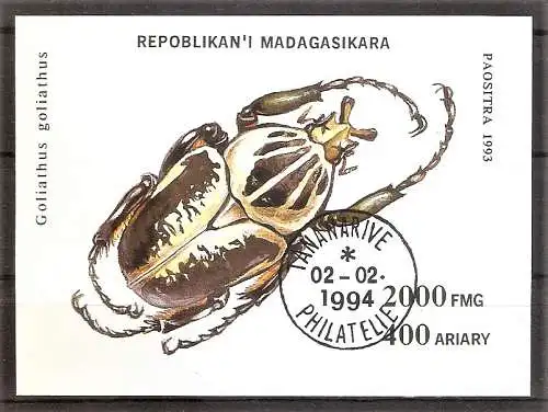 Briefmarke Madagaskar Block 254 o Käfer 1994 / Goliathkäfer