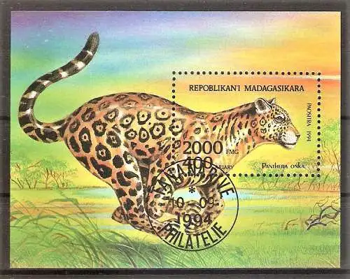 Briefmarke Madagaskar Block 261 o (Mi.Nr. 1708) Raubtiere 1994 / Jaguar