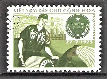 Briefmarke Vietnam Portofreiheitsmarke Mi.Nr. 26 o Für die Kriegsinvaliden 1976 / Kriegsversehrter arbeitet in der Industrie