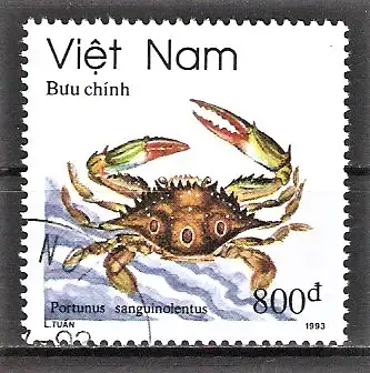 Briefmarke Vietnam Mi.Nr. 2550 o Meereskrabben 1993 / Drei-Punkte-Schwimmkrabbe