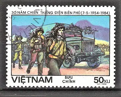 Briefmarke Vietnam Mi.Nr. 1445 o Schlacht um Điện Biên Phủ 1984 / Nachtmarsch