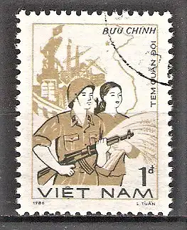 Briefmarke Vietnam Portofreiheitsmarke Mi.Nr. 47 o Miliz 1986 / Milizangehörige, Industrieanlagen
