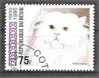 Briefmarke Benin Mi.Nr. 670 o Katzen1 1995 / Weiße Langhaarkatze