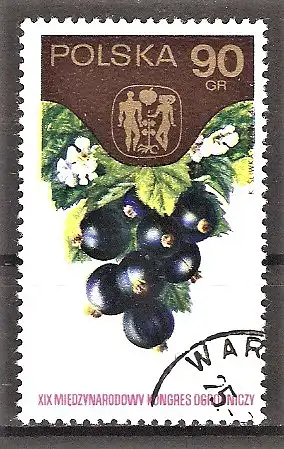 Briefmarke Polen Mi.Nr. 2330 o 19. Internationaler Gartenbaukongress Warschau 1974 / Schwarze Johannisbeere (Ribes nigrum)