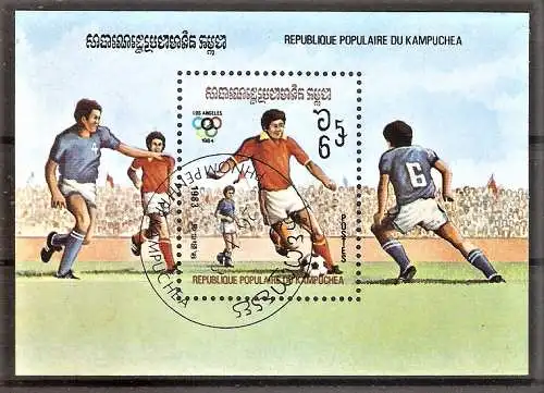 Briefmarke Kambodscha Mi.Nr. 461 o / Block 128 o Olympische Sommerspiele Los Angeles 1984 / Fussball