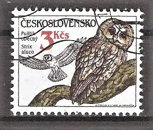 Briefmarke Tschechoslowakei Mi.Nr. 2877 o Naturschutz 1986 / Eulen - Waldkauz (Strix aluco)