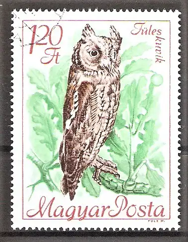 Briefmarke Ungarn Mi.Nr. 2402 A o Kongress des Internationalen Ornithologischen Rates für Vogelschutz 1968 / Zwergohreule