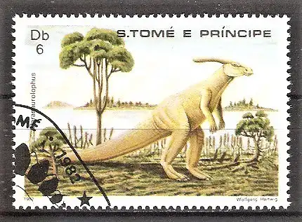 Briefmarke Sao Tome & Principe Mi.Nr. 778 o Ausgestorbene Tiere 1982 / Parasaurolophus