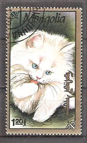 Briefmarke Mongolei Mi.Nr. 2334 o Katzen 1991 / Katze