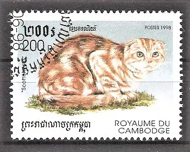 Briefmarke Kambodscha Mi.Nr. 1838 o Katzenrassen 1998 / Scottish Fold Katze