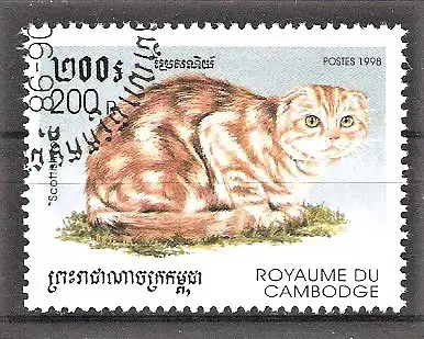 Briefmarke Kambodscha Mi.Nr. 1838 o Scottish Fold Katze