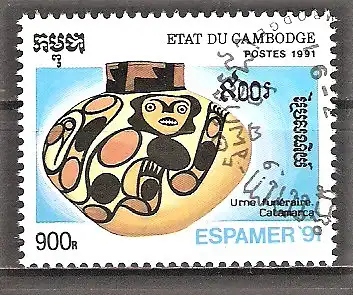 Briefmarke Kambodscha Mi.Nr. 1244 o Internationale Briefmarkenausstellung ESPAMER ’91 Buenos Aires / Präkolumbische Funde