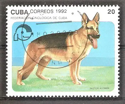 Briefmarke Cuba Mi.Nr. 3560 o Symposium der Kynologen-Föderation 1992 / Deutscher Schäferhund