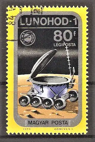Briefmarke Ungarn Mi.Nr. 3048 A o Amerikanisch-Sowjetisches Raumfahrtunternehmen Apollo-Sojus / Mondlandefahrzeug Lunochod 1
