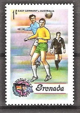 Briefmarke Grenada Mi.Nr. 575 ** Fussball-Weltmeisterschaft Deutschland 1974 / DDR – Australien