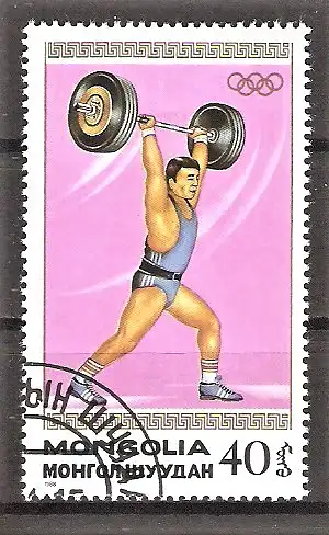 Briefmarke Mongolei Mi.Nr. 1966 o Olympische Sommerspiele Seoul 1988 / Gewichtheben