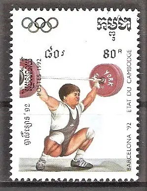 Briefmarke Kambodscha Mi.Nr. 1269 o Olympische Sommerspiele Barcelona 1992 / Gewichtheben