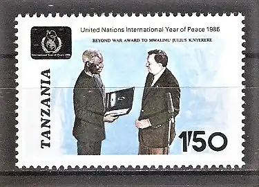 Briefmarke Tanzania Mi.Nr. 364 ** Internationales Jahr des Friedens 1986 / Präsident Nyerere