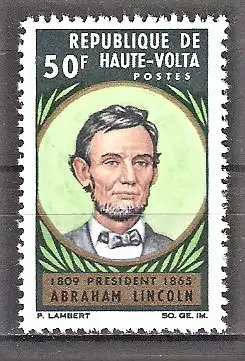 Briefmarke Obervolta Mi.Nr. 173 ** 100. Todestag von Abraham Lincoln 1965 / Präsident der Vereinigten Staaten von Amerika