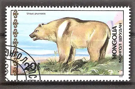 Briefmarke Mongolei Mi.Nr. 2032 o Bären 1989 / Kragenbär (Ursus pruninosus)