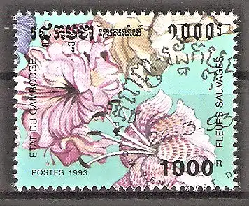 Briefmarke Kambodscha Mi.Nr. 1345 o Wildblumen 1993 / Amaryllis, Engelstrompete, Prachtlilie