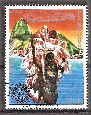 Briefmarke Paraguay Mi.Nr. 2918 o Internationale Luftpostausstellung „LUPOSTA 77“ / Samba Tänzerin vor Zuckerhut