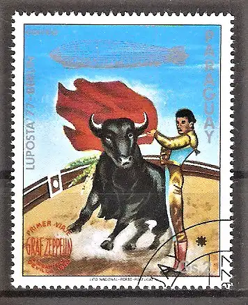 Briefmarke Paraguay Mi.Nr. 2917 o Internationale Luftpostausstellung „LUPOSTA 77“ / Stierkampf