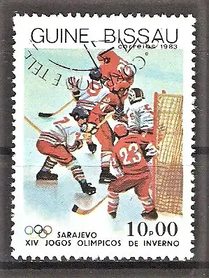 Briefmarke Guinea-Bissau Mi.Nr. 713 o Olympische Winterspiele Sarajevo 1984 / Eishockey
