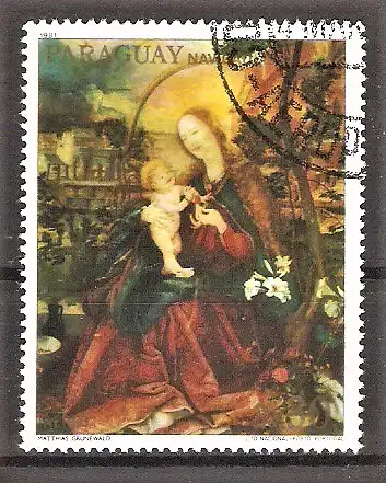 Briefmarke Paraguay Mi.Nr. 3476 o Weihnachten 1981 / "Maria mit Kind" von Matthias Grünewald